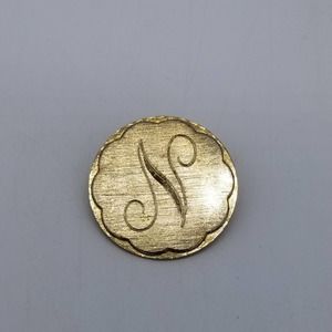 Vintage Goldtone Engraved N Initial Brooch Pin